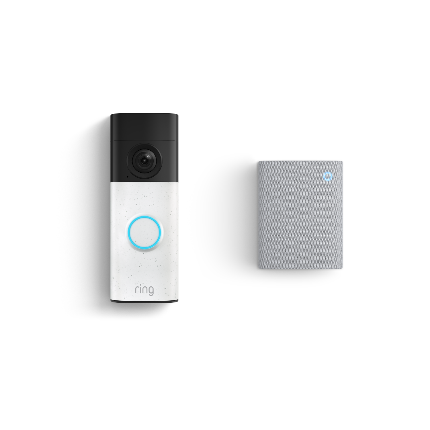 Weiß gesprenkelt:Akku-Videotürklingel (2. Generation) + Chime (3. Generation)