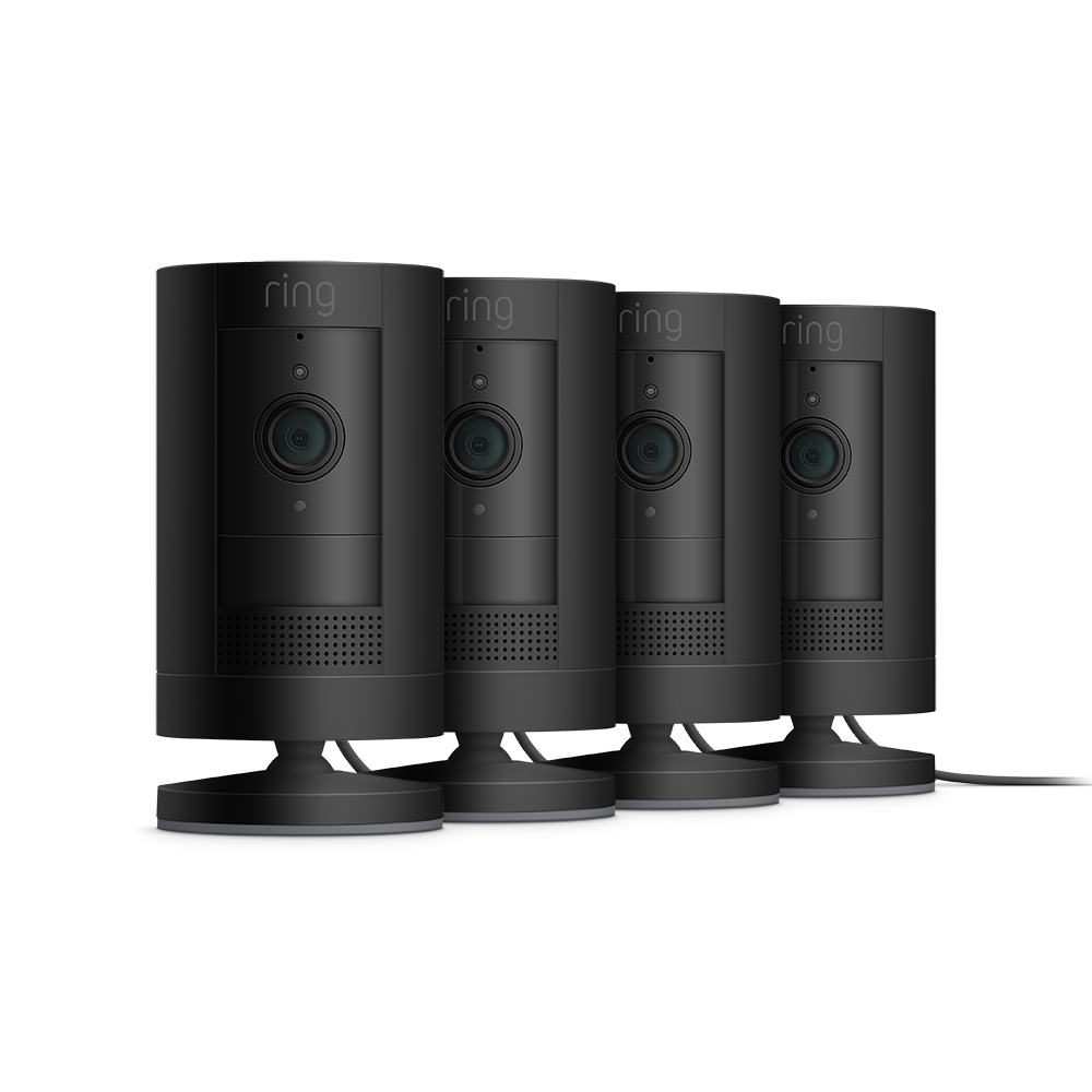 Schwarz:4er-Set Außenkamera Netzstecker | Stick Up Cam Plug-In