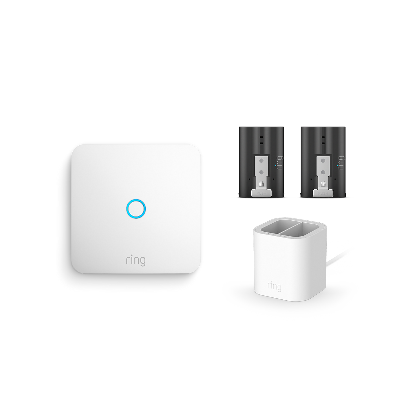 Weiß:Ring Intercom + Schnellwechsel-Akkupack + Ladestation
