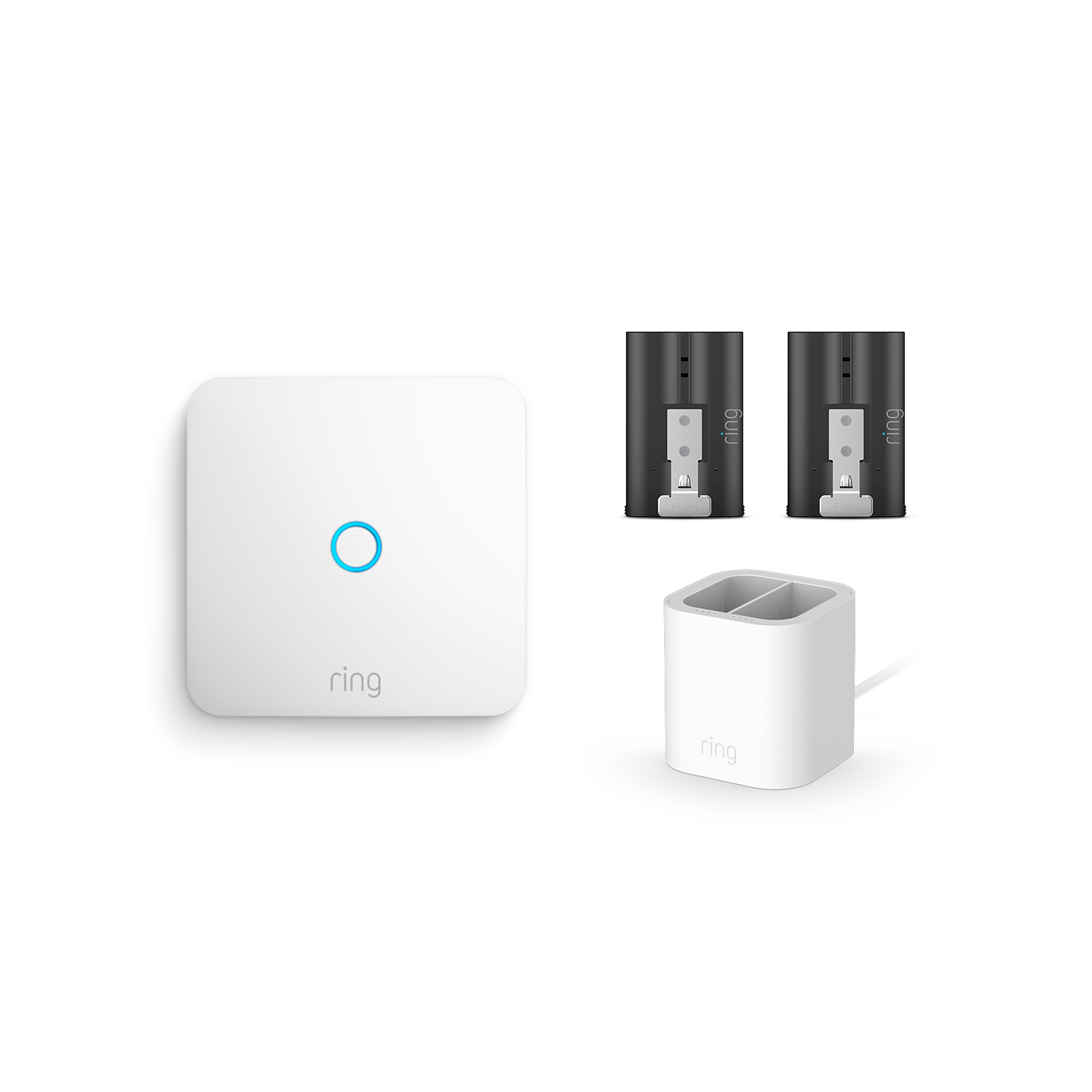 Weiß:Ring Intercom + Schnellwechsel-Akkupack + Ladestation