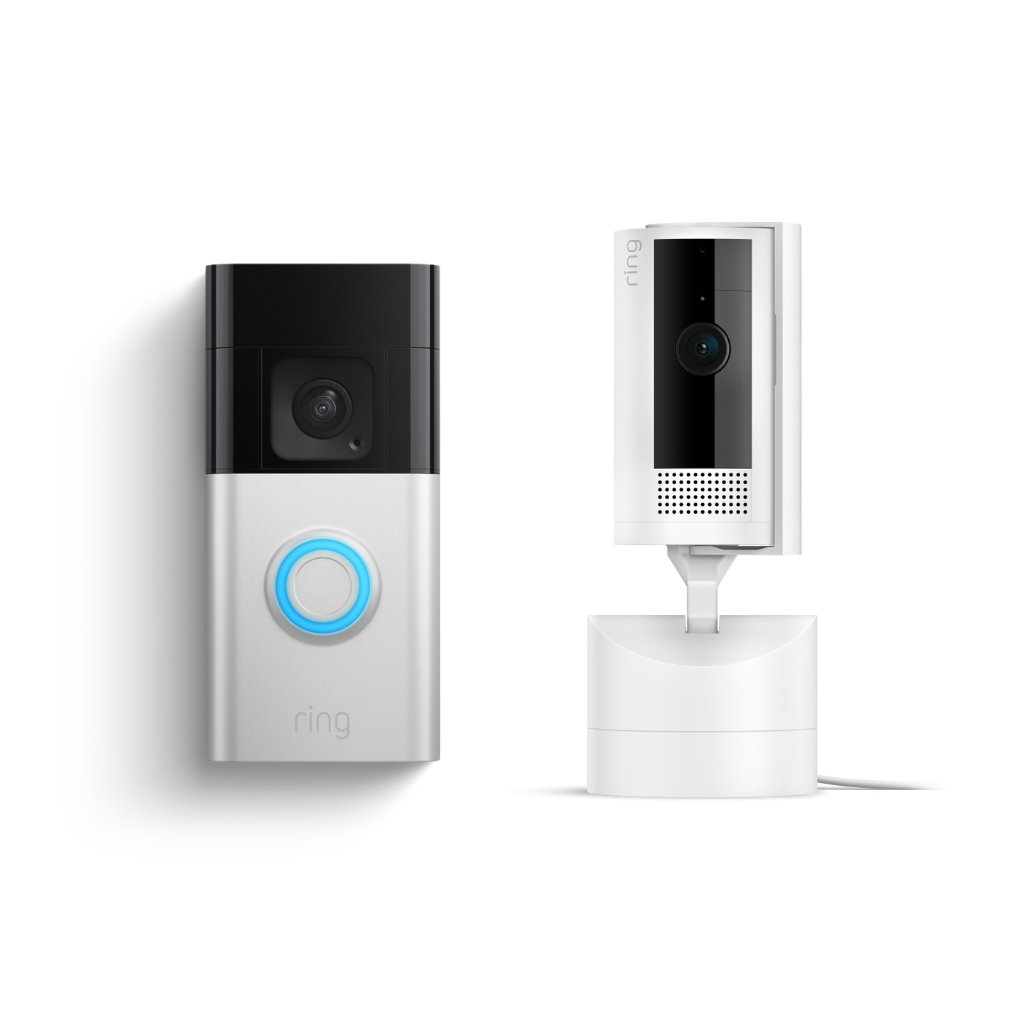 Nickel matt:Bewegliche Innenkamera + Akku-Videotürklingel Plus (Pan-Tilt Indoor Camera + Battery Video Doorbell Plus)