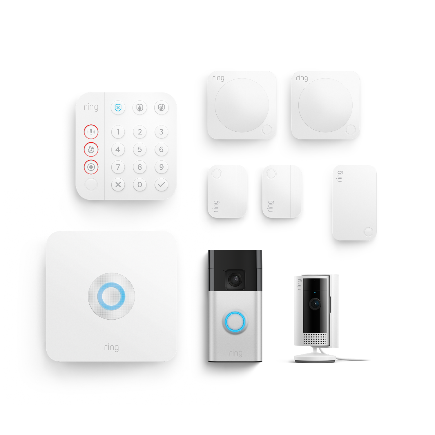 Weiß:Alarm-Set + Innenkamera 2. Gen + Akku-Videotürklingel im Paket - M