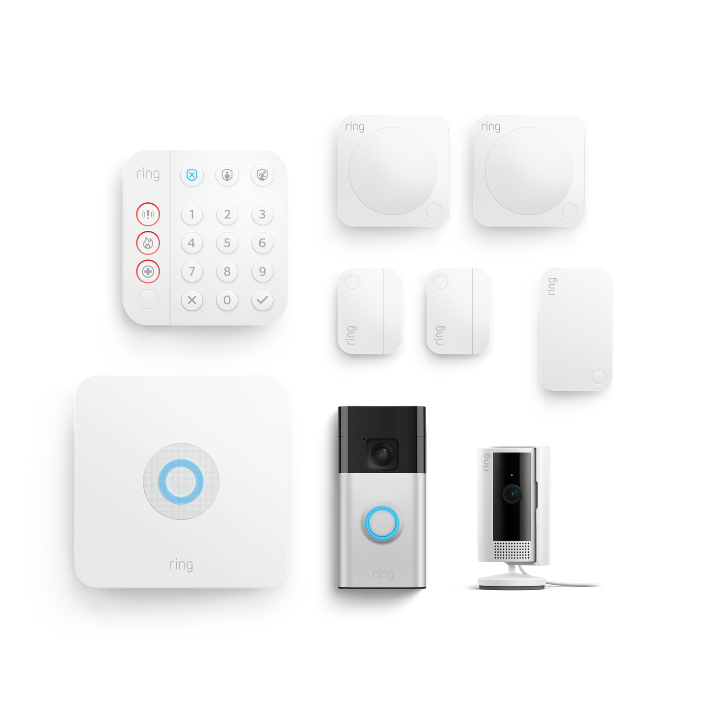 Weiß:Alarm-Set + Innenkamera 2. Gen + Akku-Videotürklingel im Paket - M