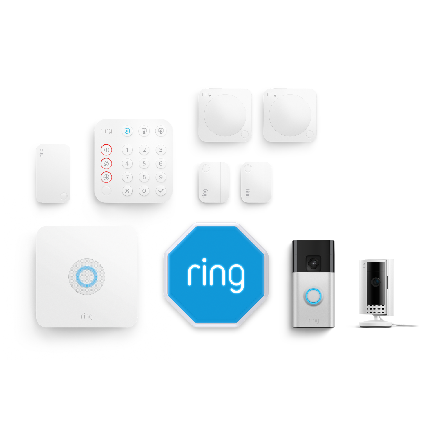Weiß:Alarm-Set + Innenkamera 2. Gen + Akku-Videotürklingel im Paket - M