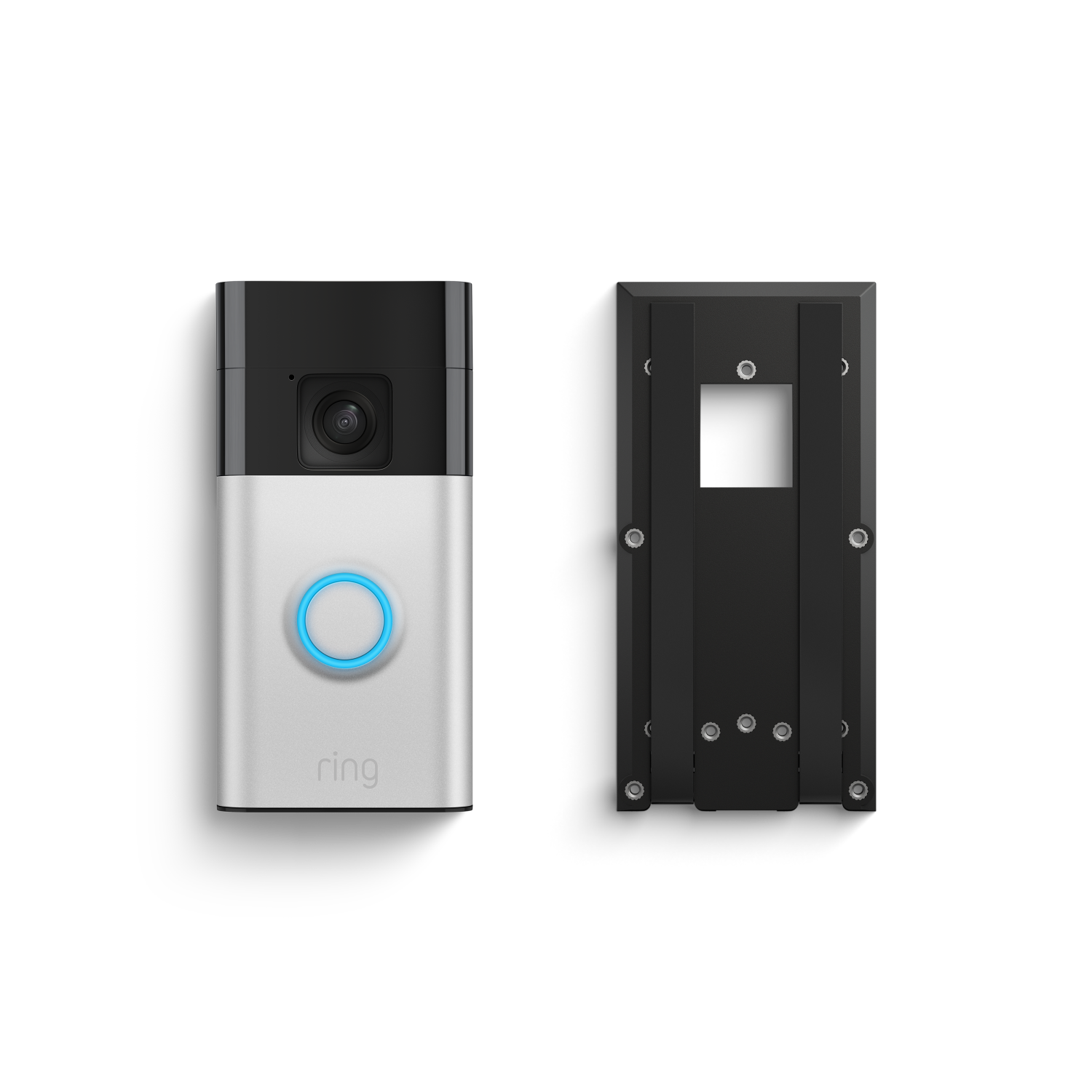 Nickel matt:Akku-Videotürklingel + selbsthaftende Halterung (Battery Video Doorbell + No-Drill Mount)