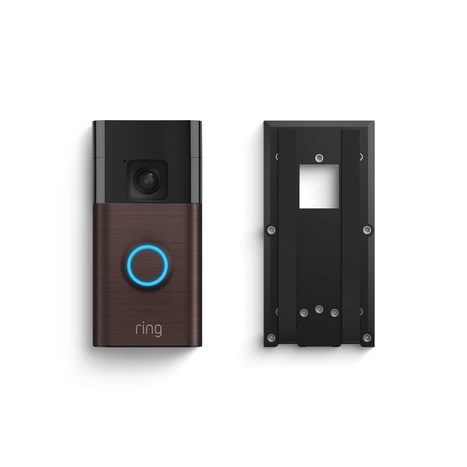 Venezianische Bronze:Akku-Videotürklingel + selbsthaftende Halterung (Battery Video Doorbell + No-Drill Mount)